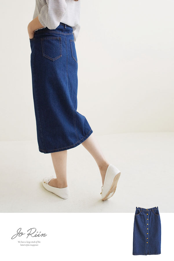 銅排釦單寧及膝裙