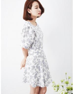 韓國空運滿版玫瑰花縮腰洋裝